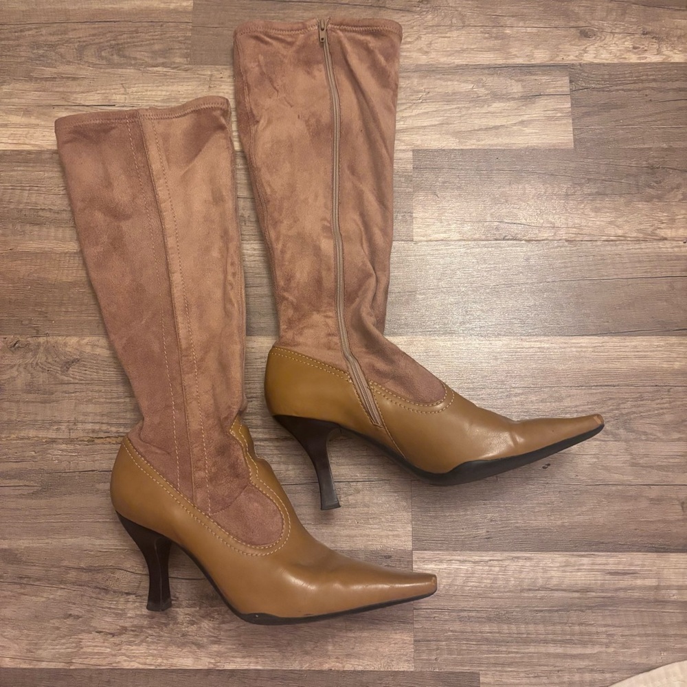 Franco Sarto Brown and Tan Heeled Boots